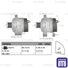 Alfa Romeo Giulietta Fiat Bravo II Linea 1.4 TJET Şarj Dinamosu Alternatör 12V 120A DENSO-DAN993 